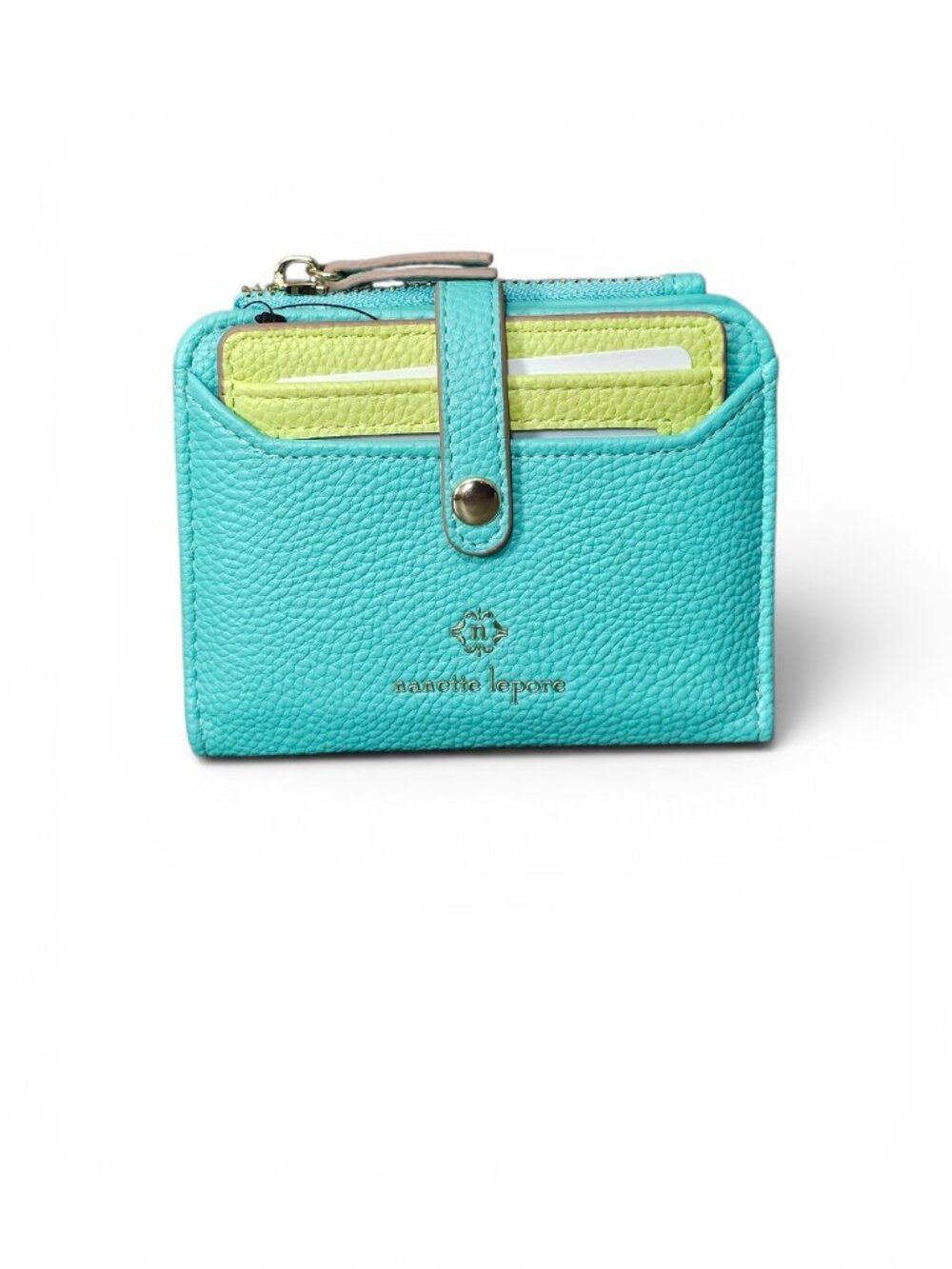 Nanette Lepore Liza Turquoise Pebbled Vegan Leather Bifold Wallet with Card Case